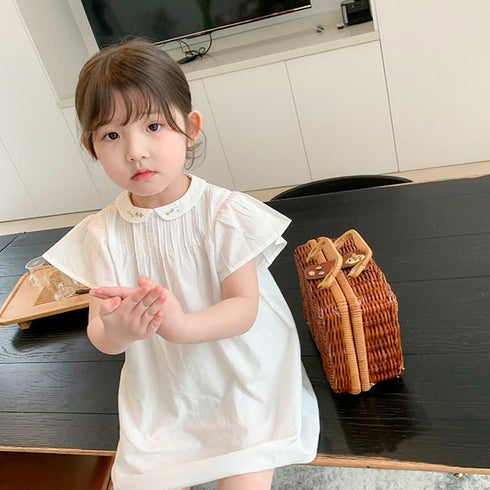 Girls' Summer Embroidered Doll Neck Dress